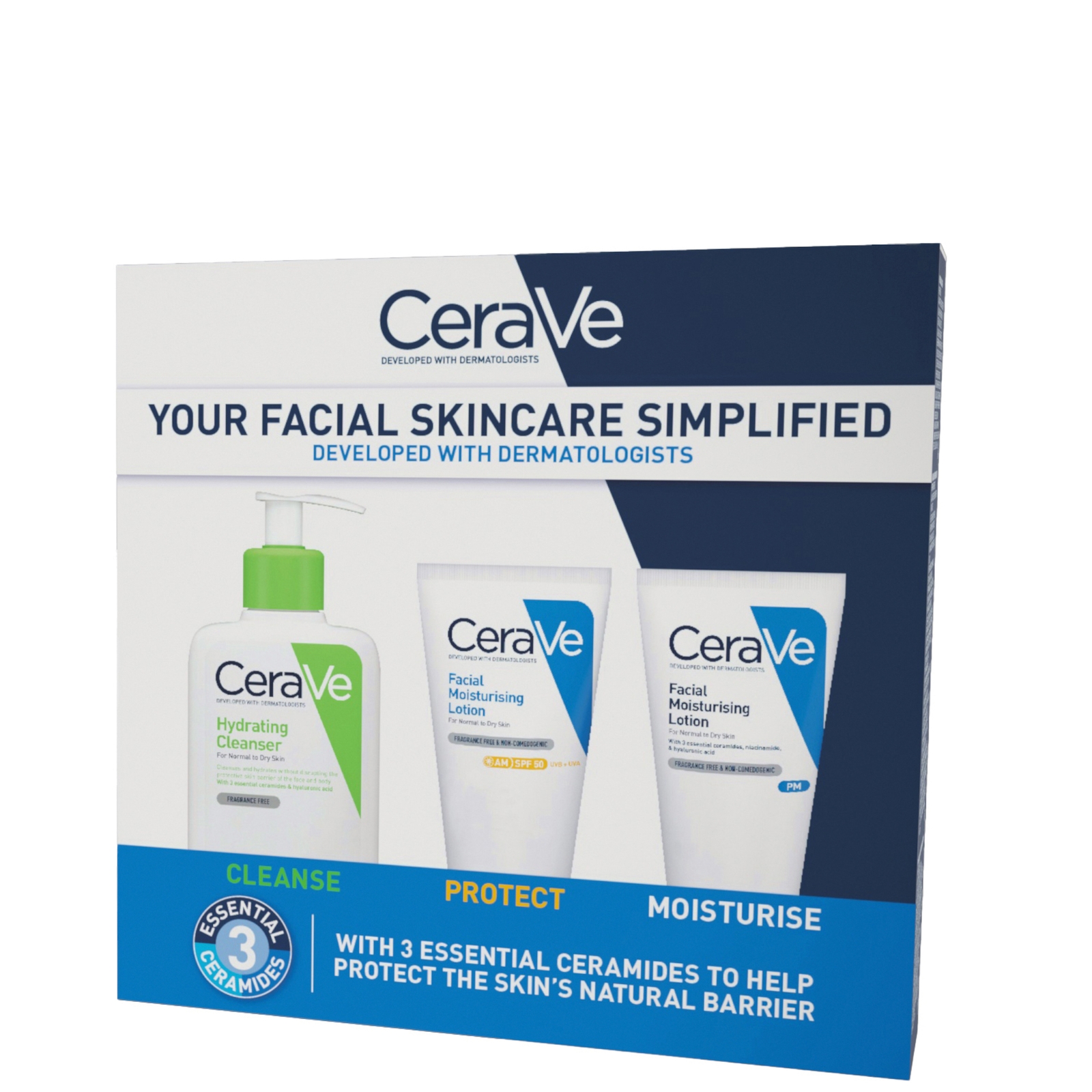 CeraVe Exclusive Skincare Routine Simplified Set for Face Cleansing & Moisturising with Hyaluronic Acid, SPF & Niacinamide