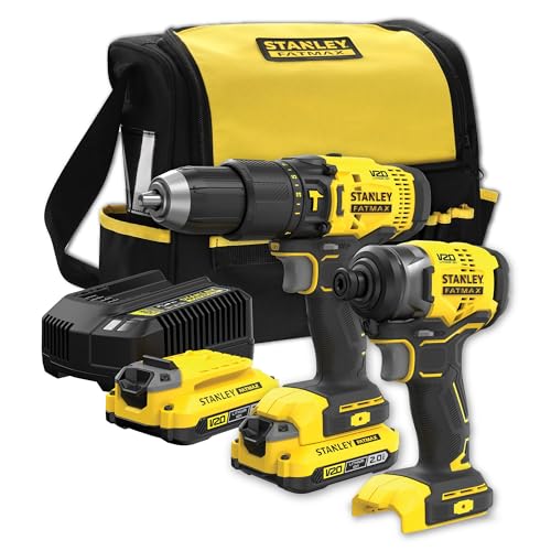 Stanley Fatmax Sfmck465D2S-Qw , Kit Batteria Stanley Fatmax V20 18 V - Trapano A Percussione A Batteria, Avvitatore A Percussione A Batteria, 2 Batter