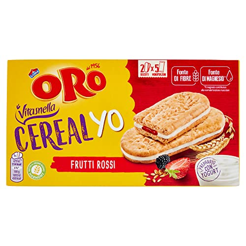 Oro Vitasnella, Cereal Yo Biscotti Con Ripieno Morbido Di Frutti Rossi E Yogurt, Fonte Di Fibre E Magnesio, 253G (Contiene 5 Monoporzioni Da 50,6G)