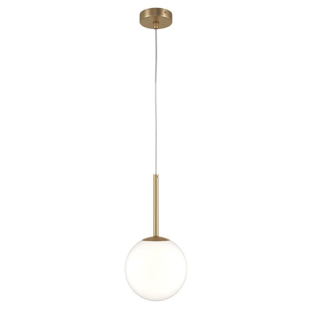 Lampadario minimal basic form medio in metallo oro 1 luce e diffusore bianco
