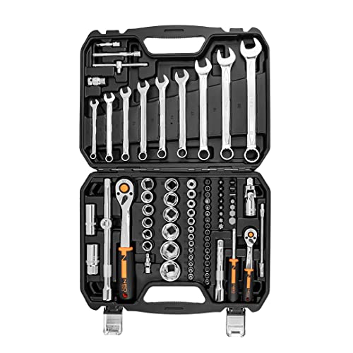 Neo+ Tools Steckschlüssel 1/2", 1/4" 82-Teilig, Crv; Zum Schrauben Und Lösen; Phillips-Bits, Sechskant; Aufbewahrungskoffer; Tüv; Knarreneinsätze, Bit