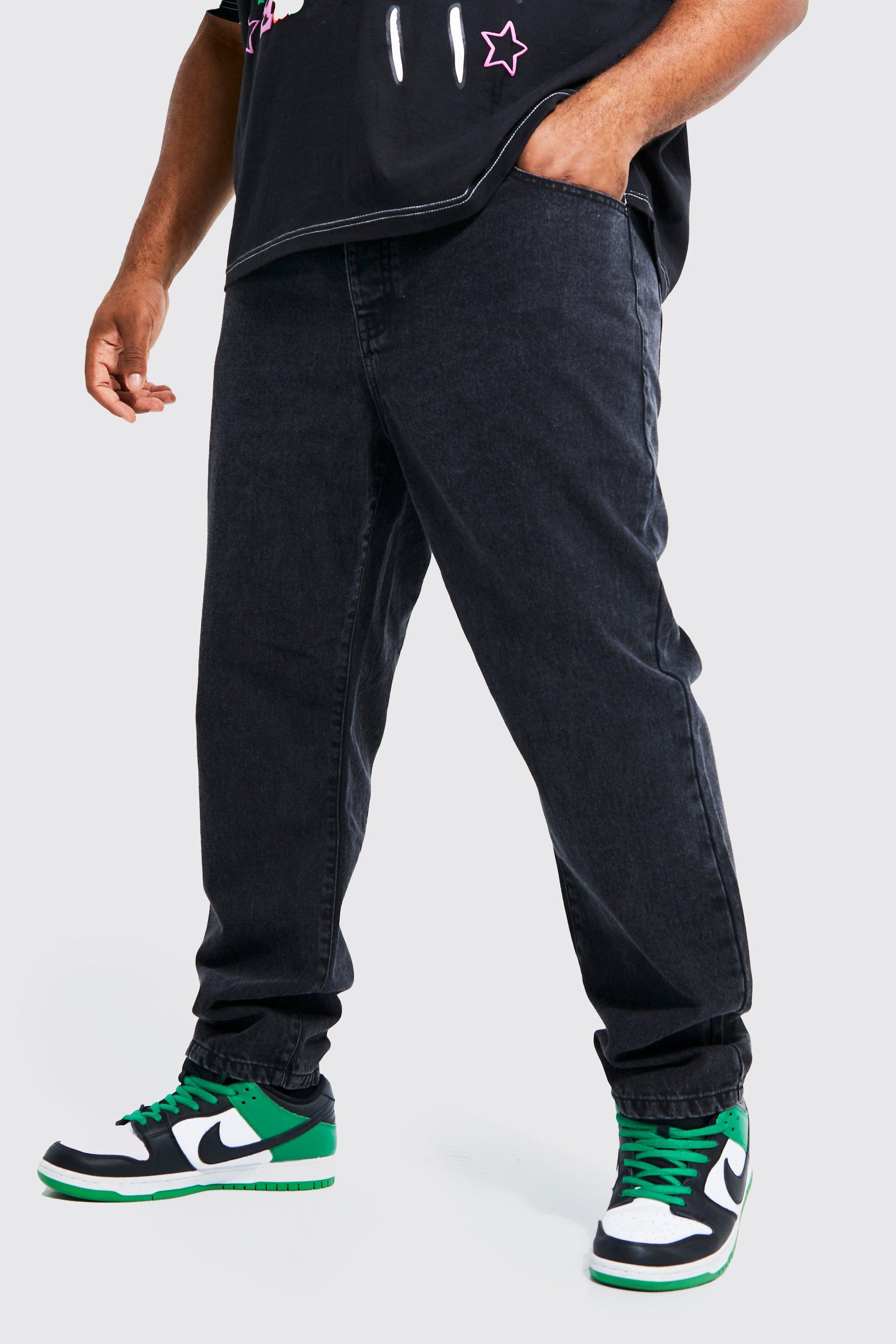 Jeans Plus Size Slim Fit in denim rigido, Nero