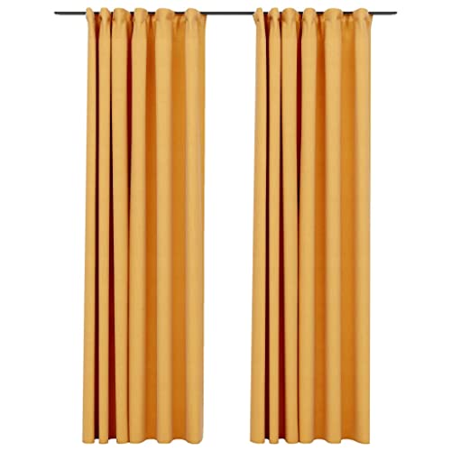Vidaxl 2X Tende Oscuranti Con Ganci Tendine Tessili Tendaggi Parasole Complementi Arredo Teli Finestre Drappi Effetto Lino Gialle 140X245 Cm