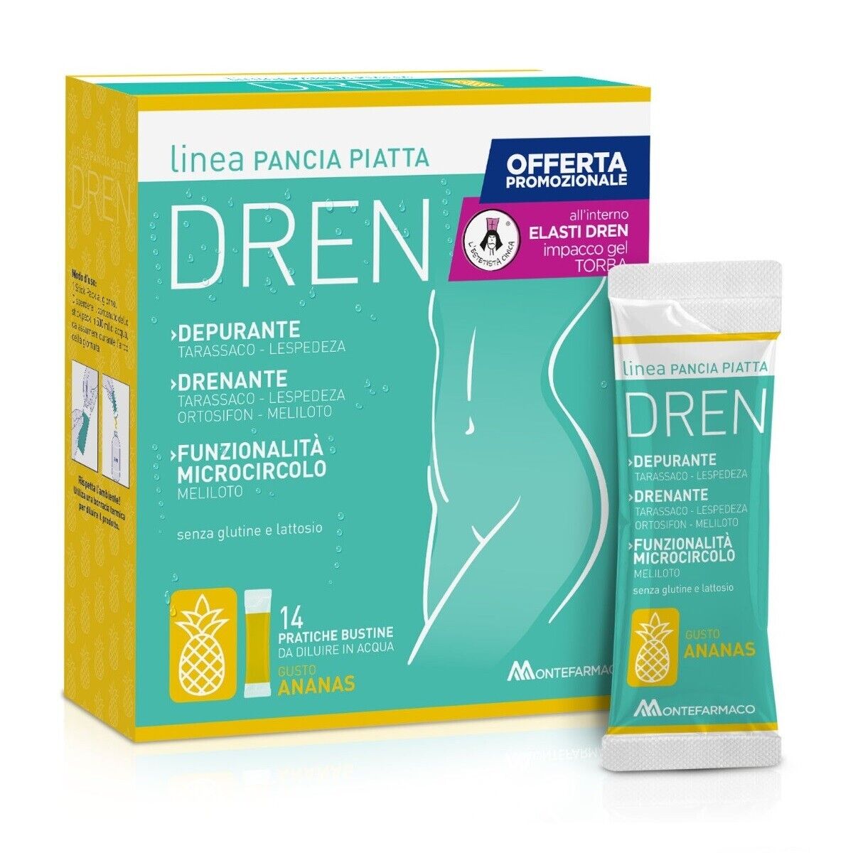 Pancia Piatta Dren 14 Stick Ananas + Elasti Dren Torba Gel VeraLab Omaggio