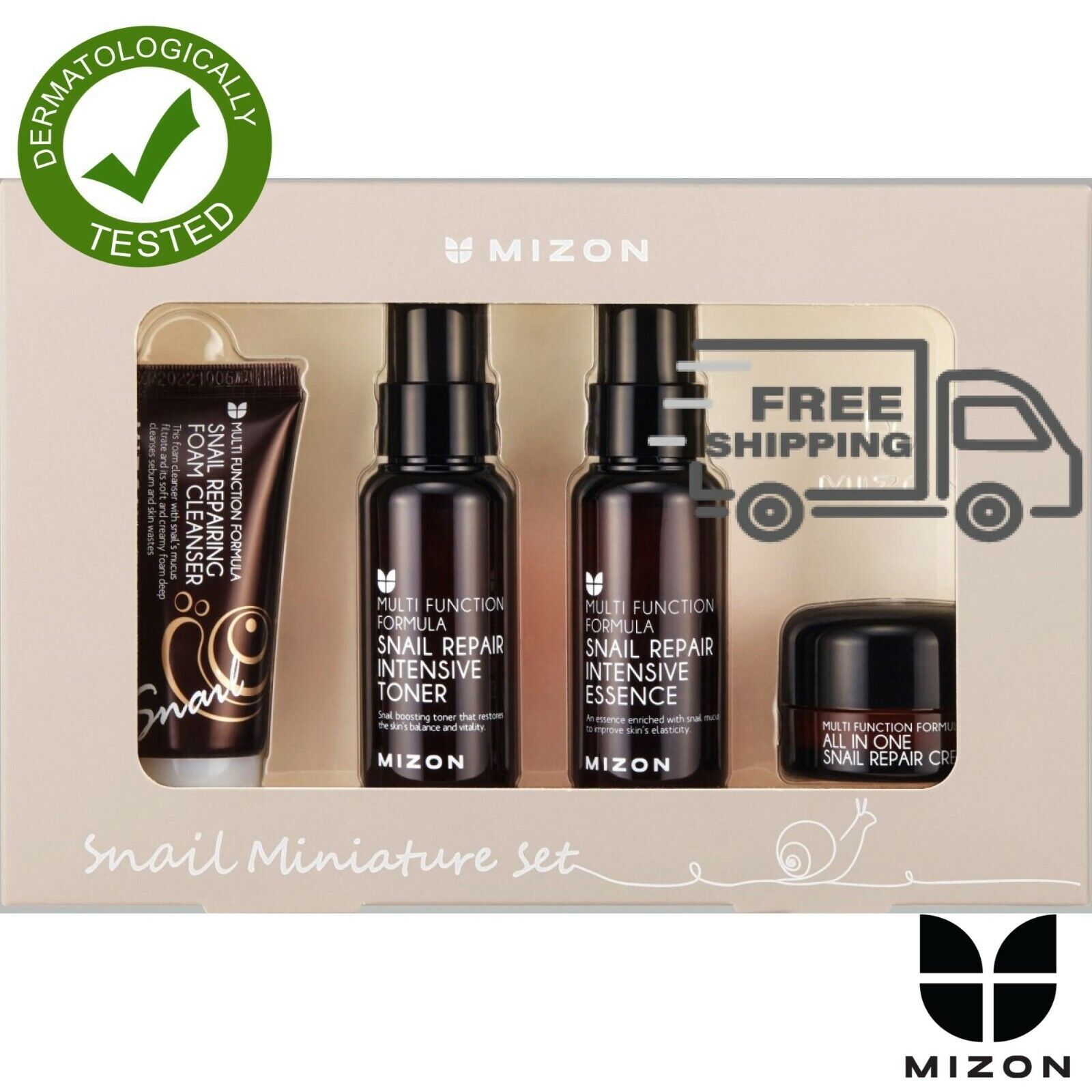 Mizon Snail Miniature Kit Set Linea di Riparazione Detergente Tono Essenza...