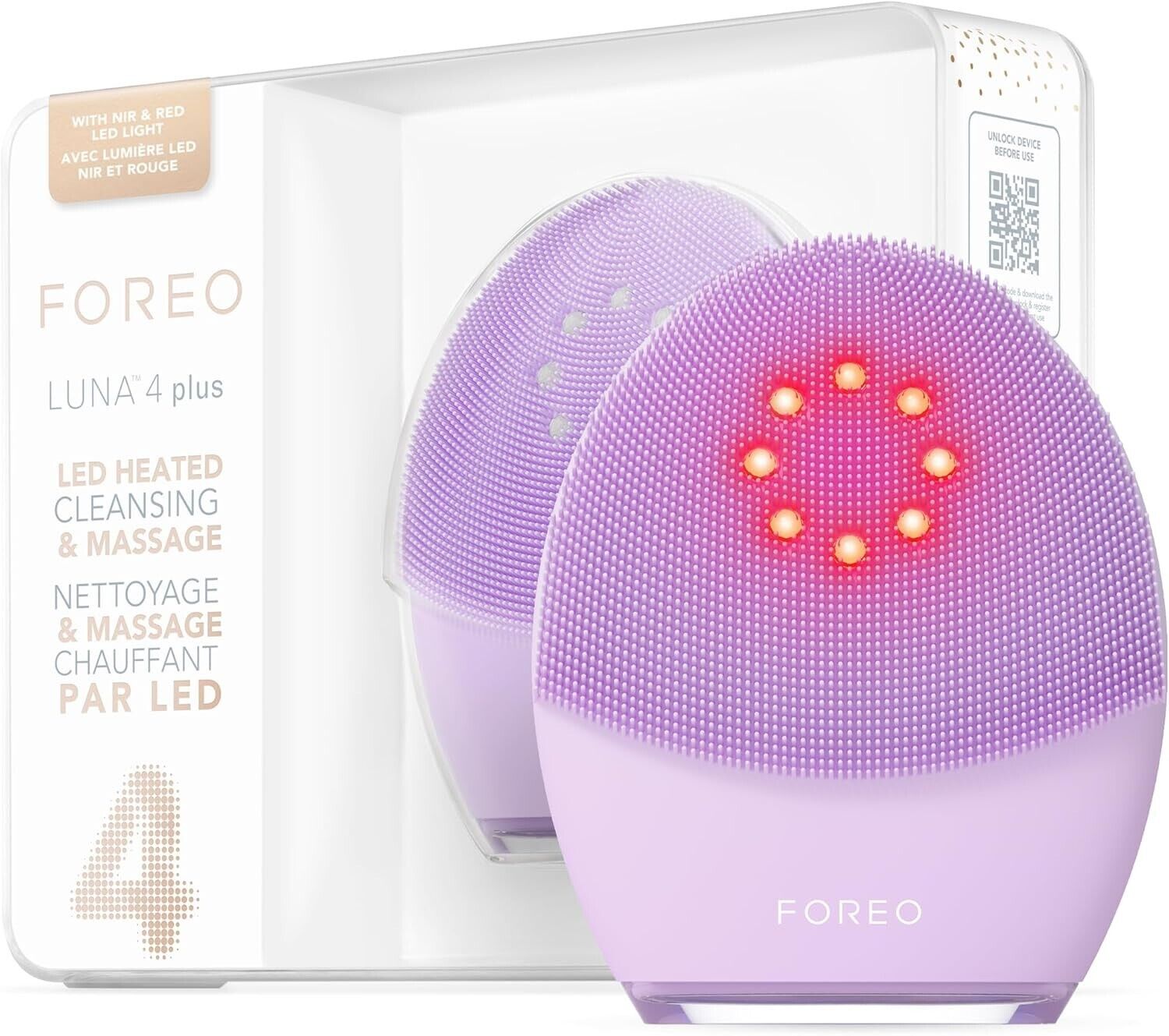 FOREO LUNA 4 plus, spazzola per pulizia viso, NIR + LED rosso, Detersione profon