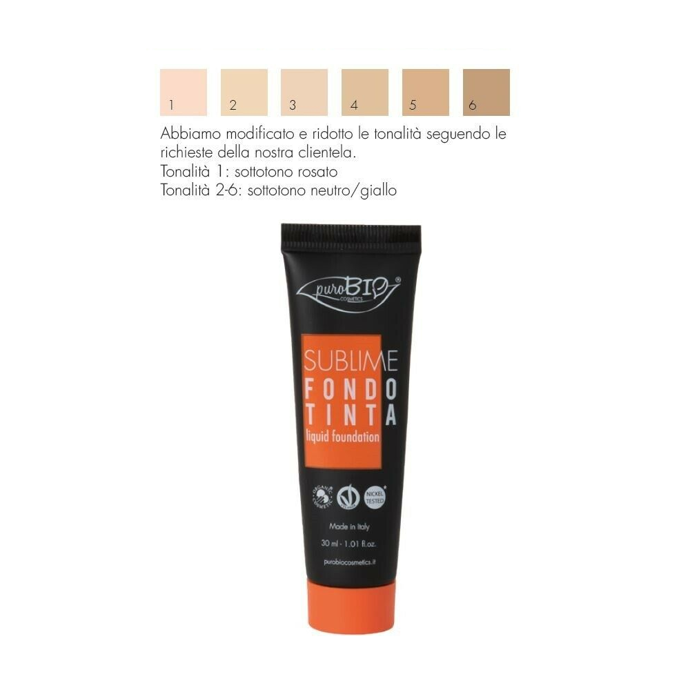 PUROBIO COSMETICS SUBLIME FONDOTINTA 30ML WATERPROOF NICKEL TESTED COL.01