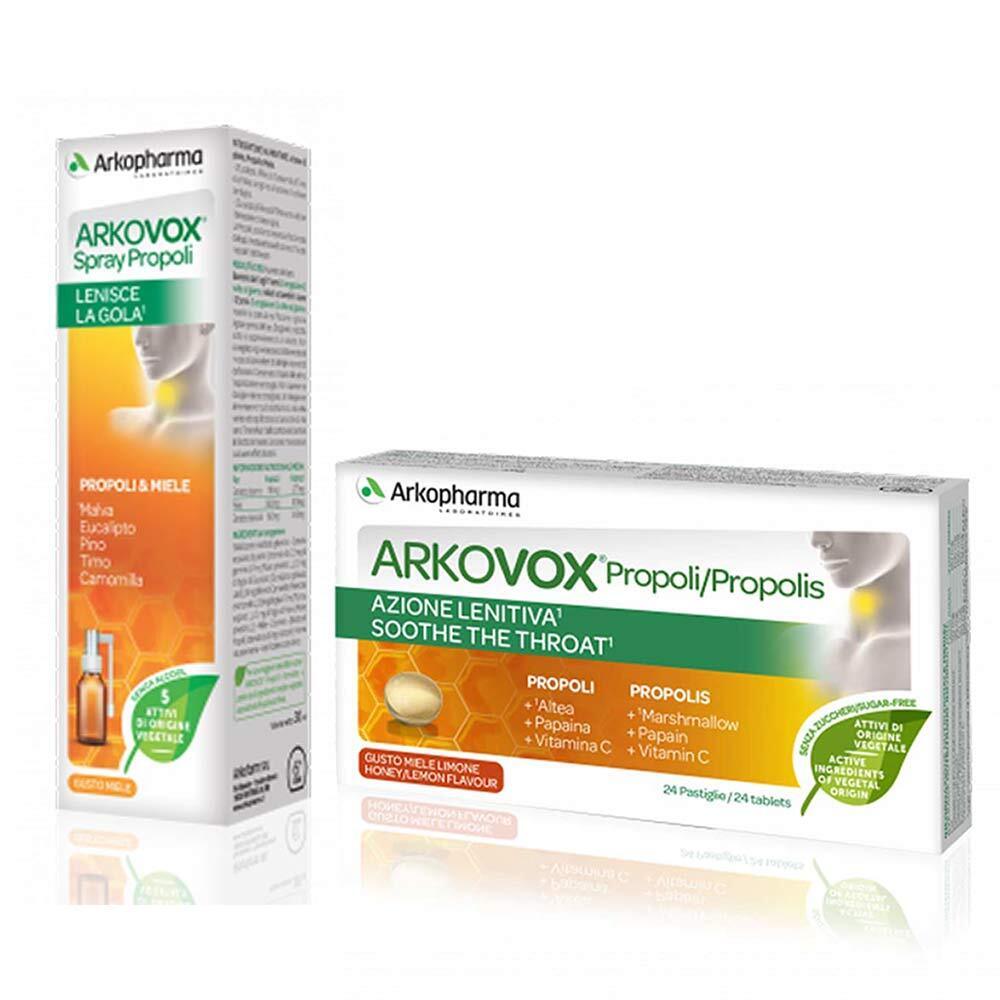 ArkoPharma Arkovox Pack 24 Pastiglie Propoli Miele Limone + Spray Gola 30ml