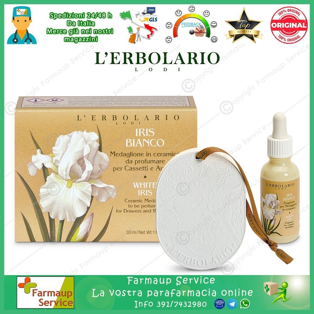 L' Erbolario Iris Bianco Medaglione Ceramica Da Profumare Per Cassetti e Armadi