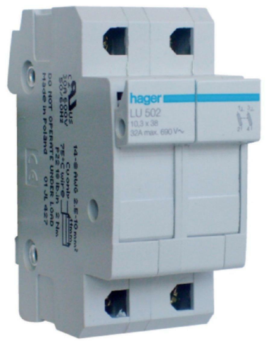 HAGER BASE PER FUSIBILI CILINDRICI PORTA-FUSIBILE UL 10.3X38 2 POLI 2 MODULI LU5