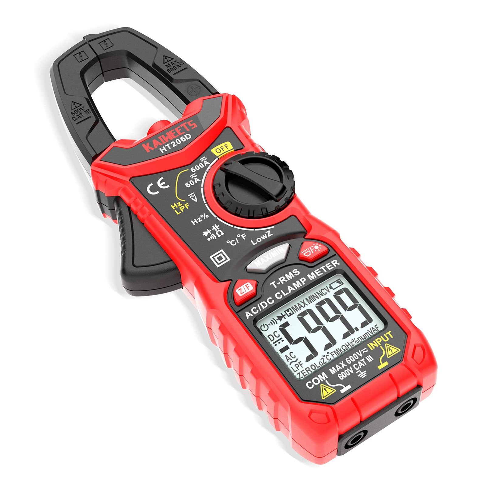 Pinza amperometrica AC/DC 0-600A, KAIWEETS Pinza multimetro professionale T-R...