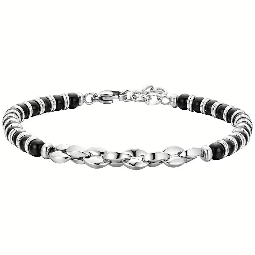 Bracciale Uomo Ragazzo gioielli Luca Barra BA1755 acciaio e agata nera € 16