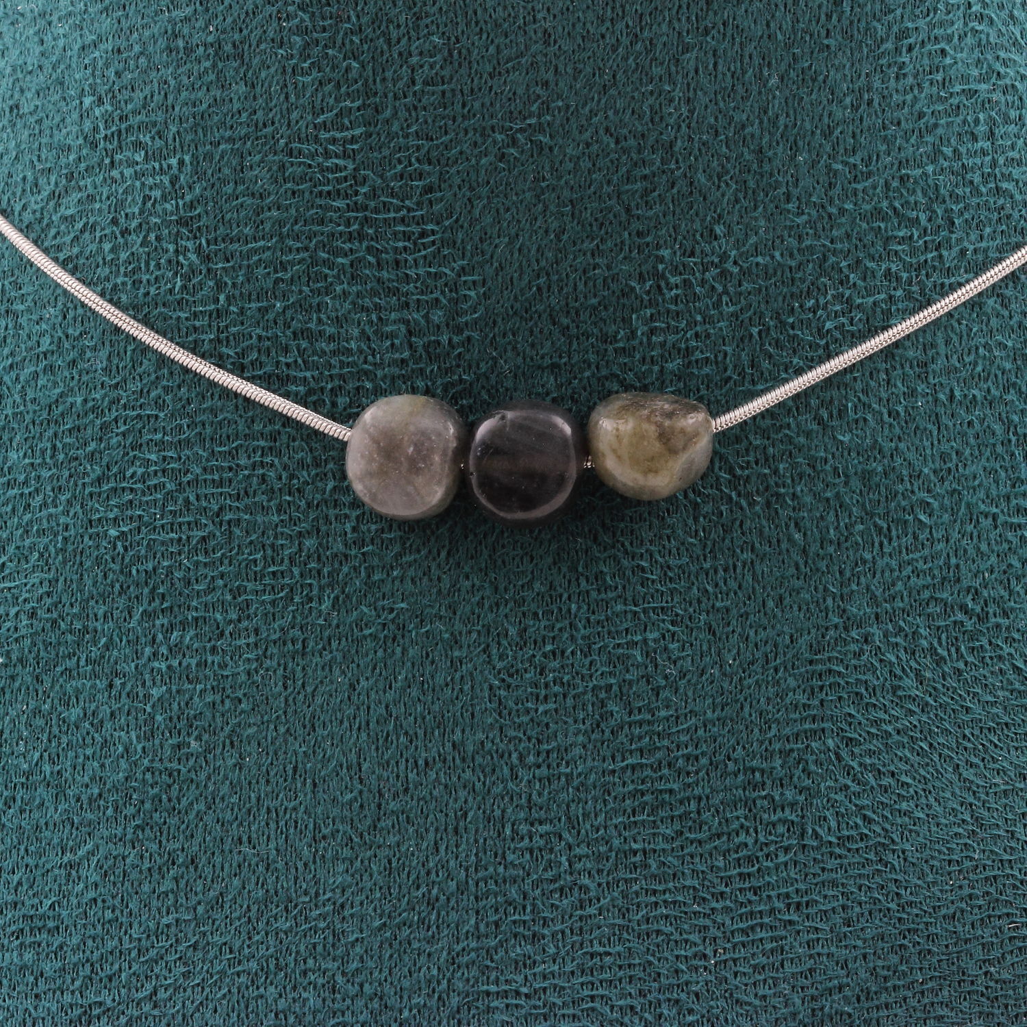 Collana 3 Perle Labradorite Da Finlande. Catena IN Acciaio Inossidabile Fe