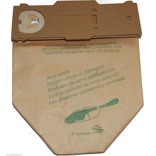 Confezione 6 Sacchetti Carta Compatibile Scopa Folletto VK 130/131