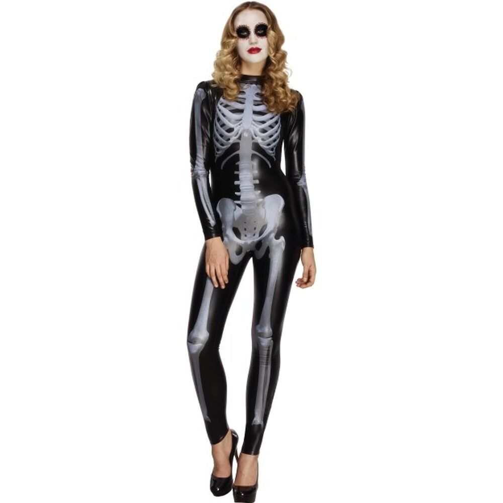 Smiffys Fever Miss Whiplash Skeleton Costume, Black (Size S)
