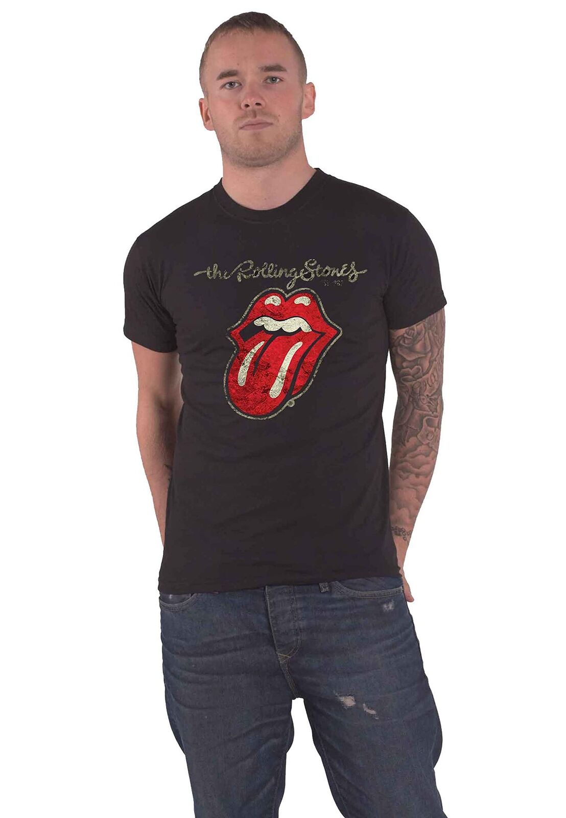 Rolling Stones Men's Plastered Tongue T-Shirt XXL Black