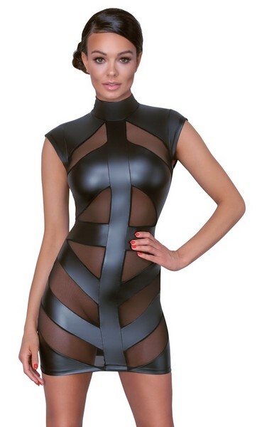 ABITO CORTO CON TRASPARENZE SEXY  TG.M NERO PARTY ADERENTE