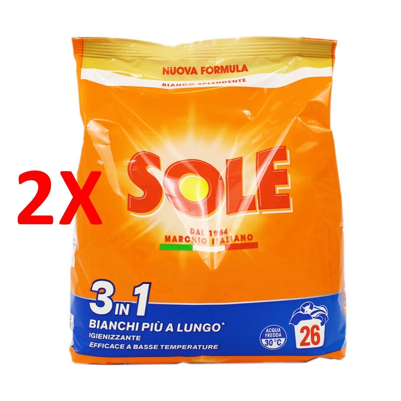2 X Sole Detersivo Polvere Bucato Lavatrice Bianco Splendente Igienizzante Sacc