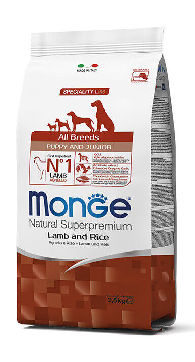Monge Cane All Breeds Crocchette Cucciolo Agnello e Risogr 800