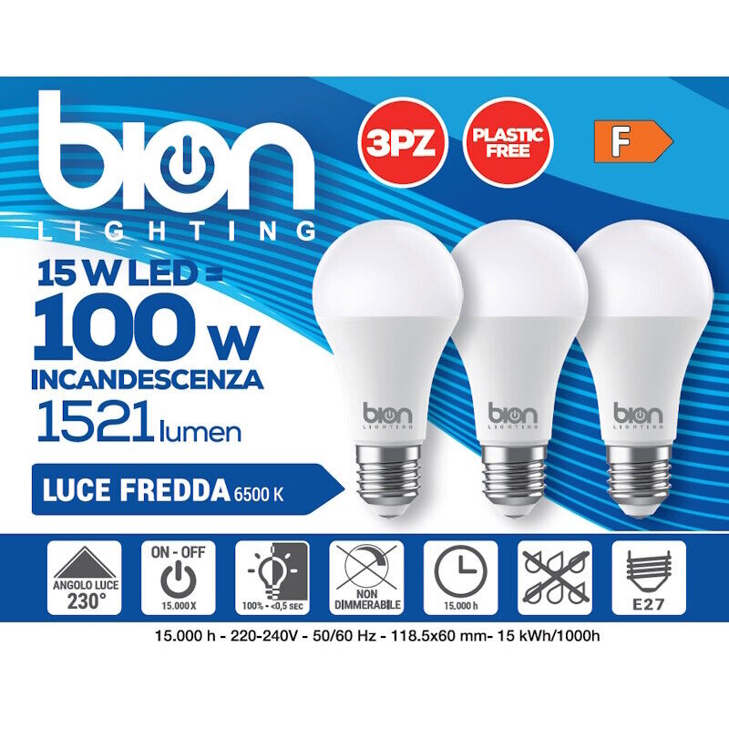 BION bion electrics Set 3 lampadine led a goccia 15 watt, resa 100 watt massima