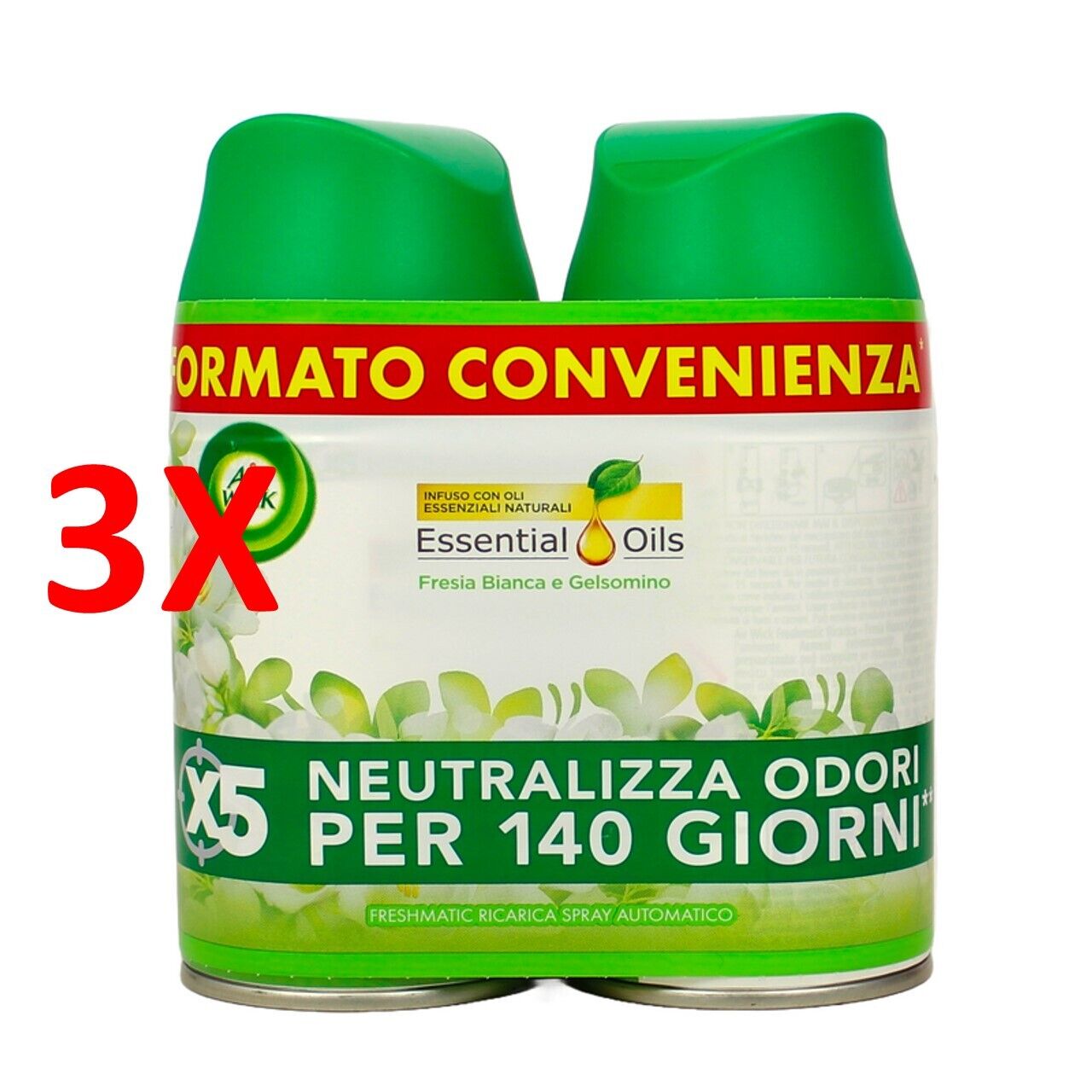 3 X Airwick Freshmatic Spray Automatico Ricarica Bipacco 2x250 Ml Fresia Bianca