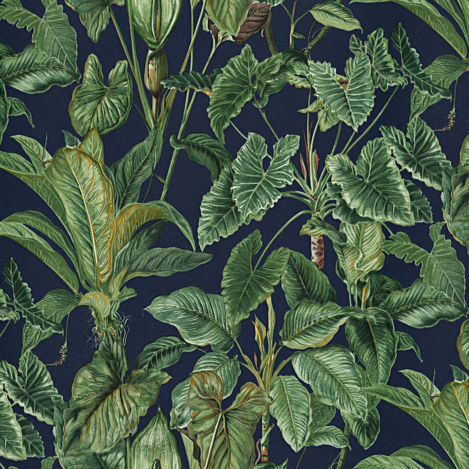 Erismann Paradisio Tropicale Foglie Giungla Piante Parati Blu Navy 6303-08