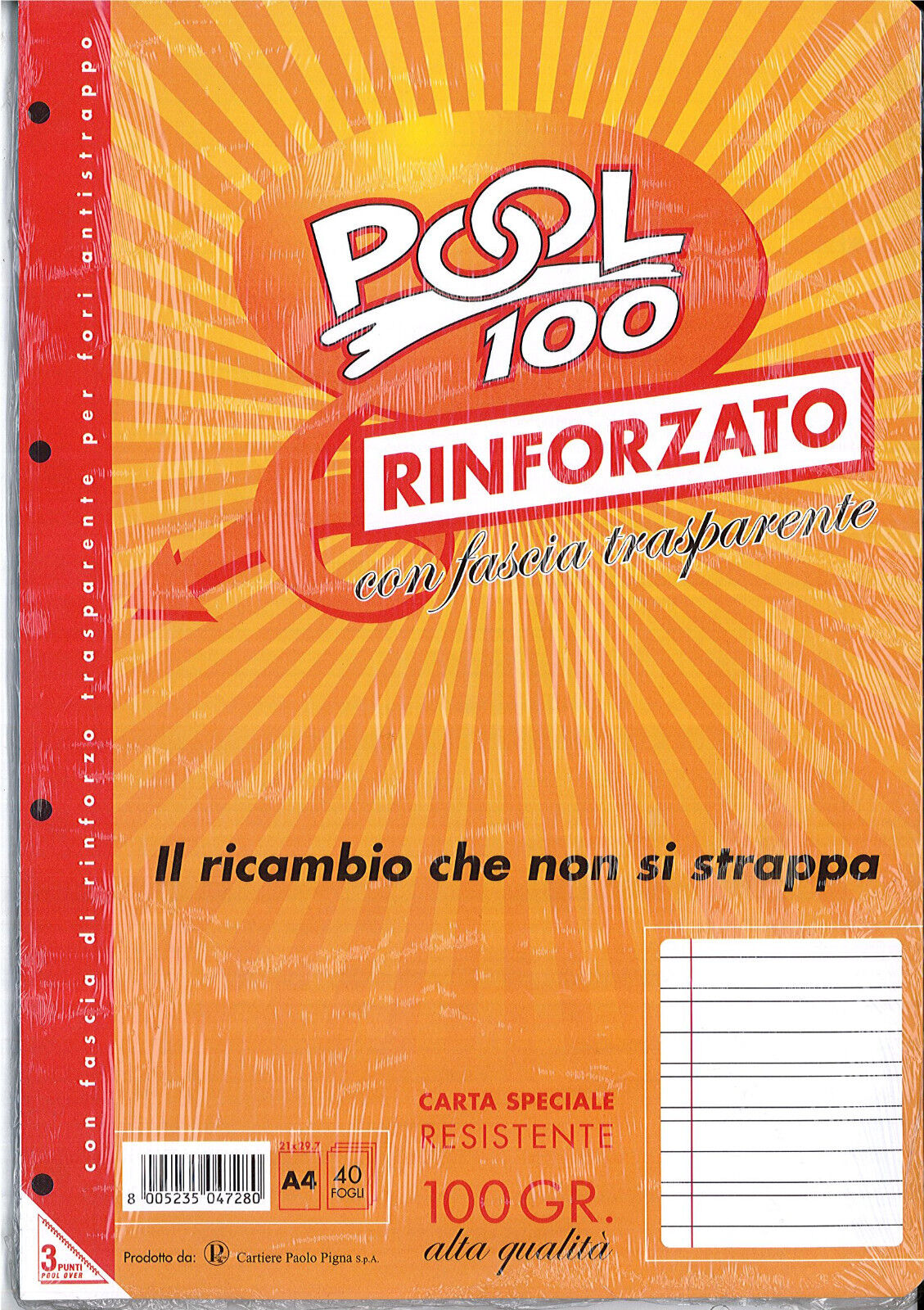 Ricambi Rinforzati Maxi A4 Righe di Terza Elementare B con Margine