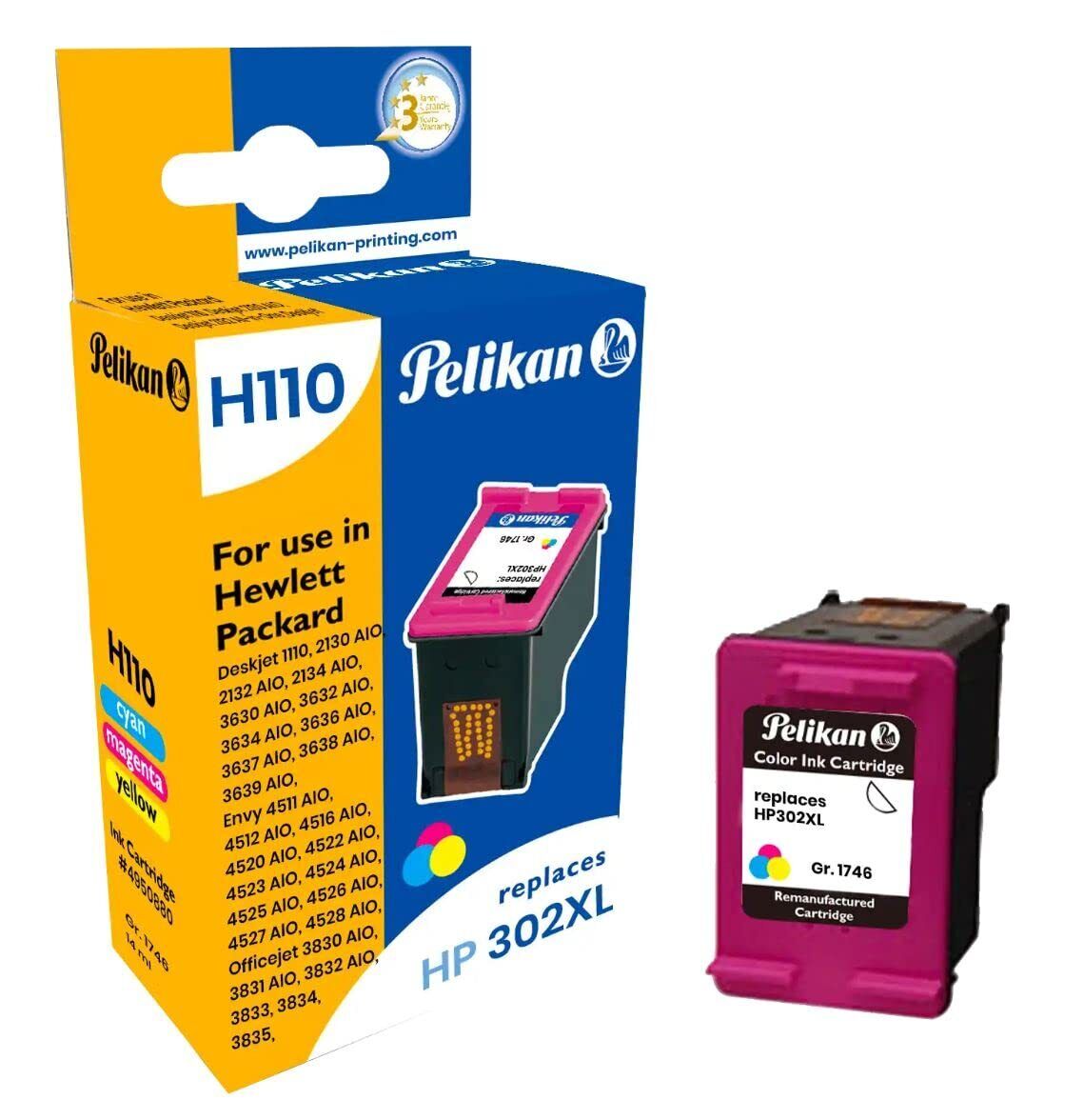Pelikan HP 302XL Tri-Colour Ink Cartridge (F6U67AE)