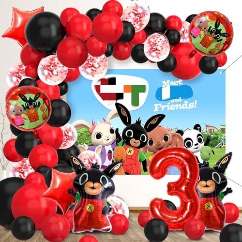 70 Pezzi Bing Compleanno 3 Anni, Bing Palloncino, Bing Palloncini (M9g)