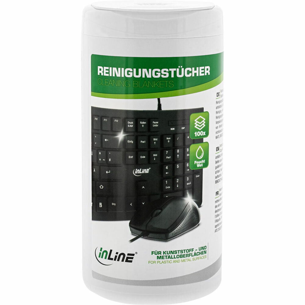 INL InLine® Detergente parti plastiche ecologico dispenser 100 salviette, per m