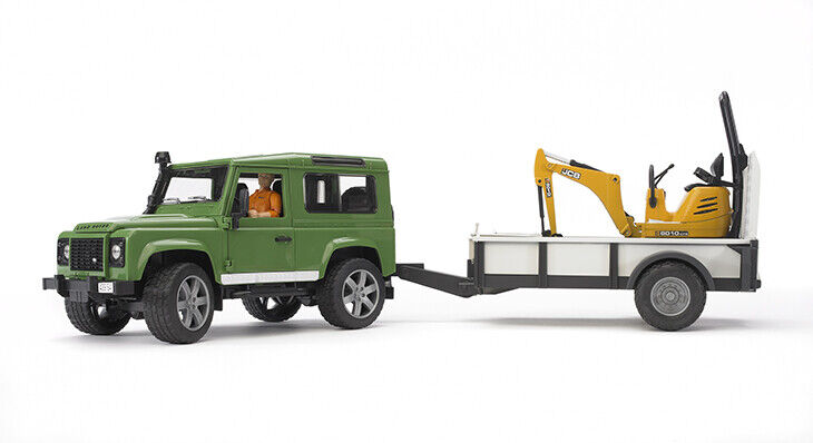 BRUDER, LAND ROVER DEFENDER con rimorchio e miniescavatore JCB Scala: 1/16, 1...