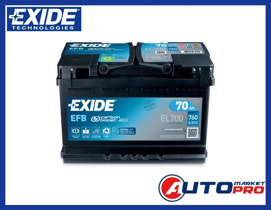 BATTERIA EXIDE EL700 EFB 70Ah 760A 12V 278x175x190mm POLO DX 3661024035699