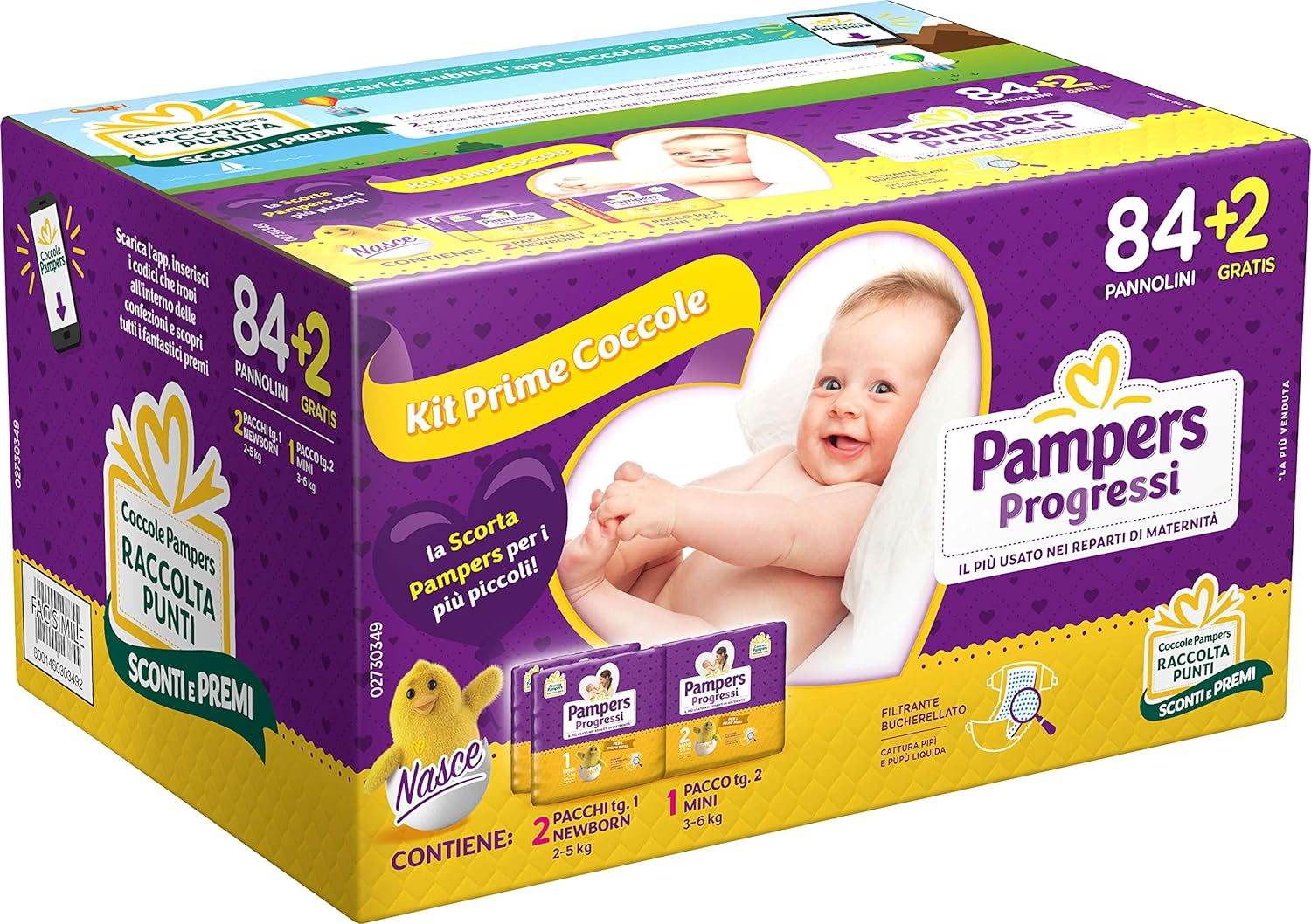 86 pannolini Pampers Progressi TRIOPACK 2 pacchi di TAGLIA 1 E 1 pacco  TAGLIA 2