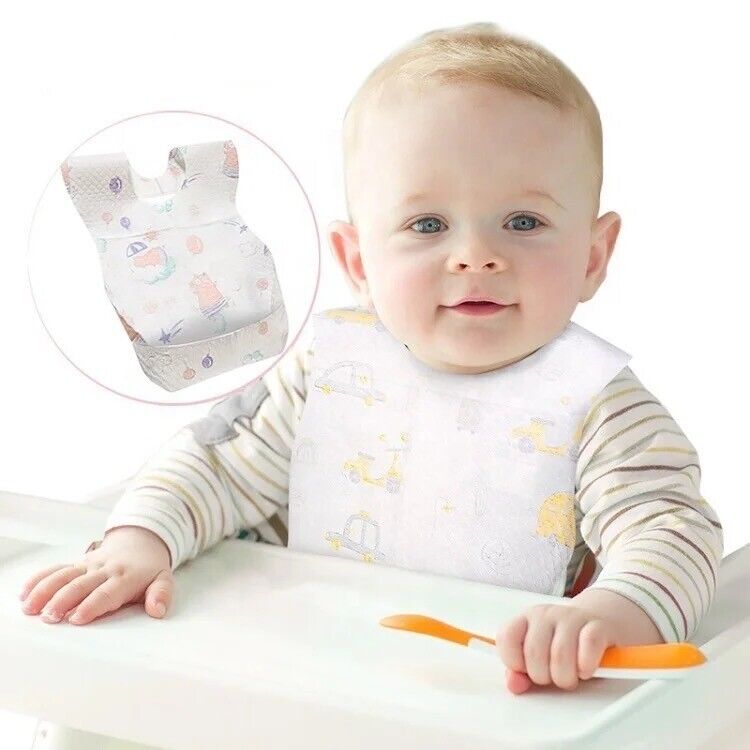 50 Bavaglini usa e getta bambini bavaglini monouso Con Cucchiaino
