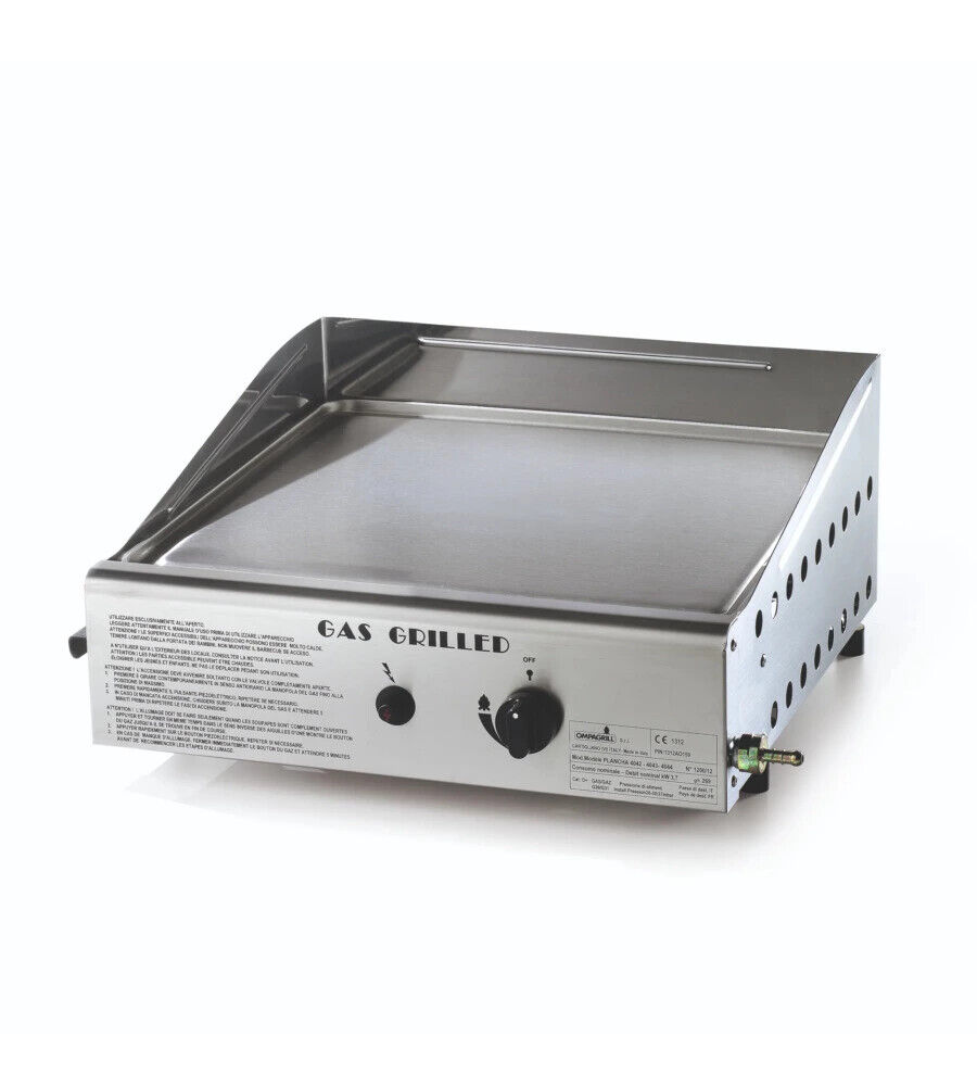 GRIGLIA A GAS PLANCHA SINGOLA CON COPERCHIO IN ACCIAIO INOX A GPL/METANO, 44X...