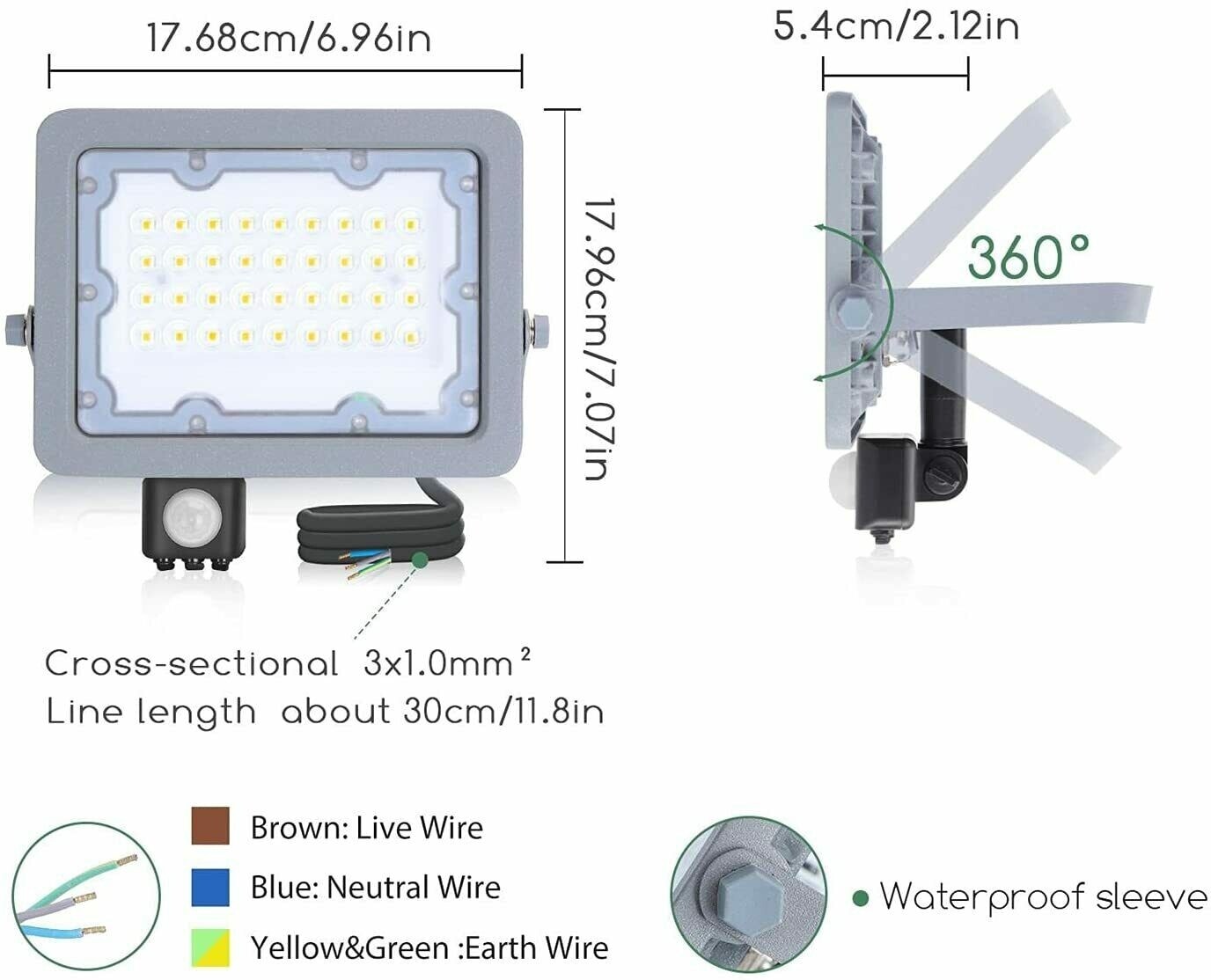 FARO LED FARETTO CON SENSORE CREPUSCOLARE 30W Naturale