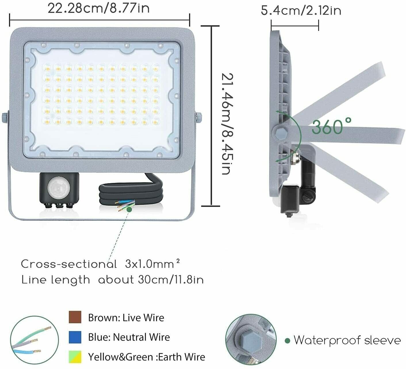 FARO LED FARETTO CON SENSORE CREPUSCOLARE 50Watt Fredda