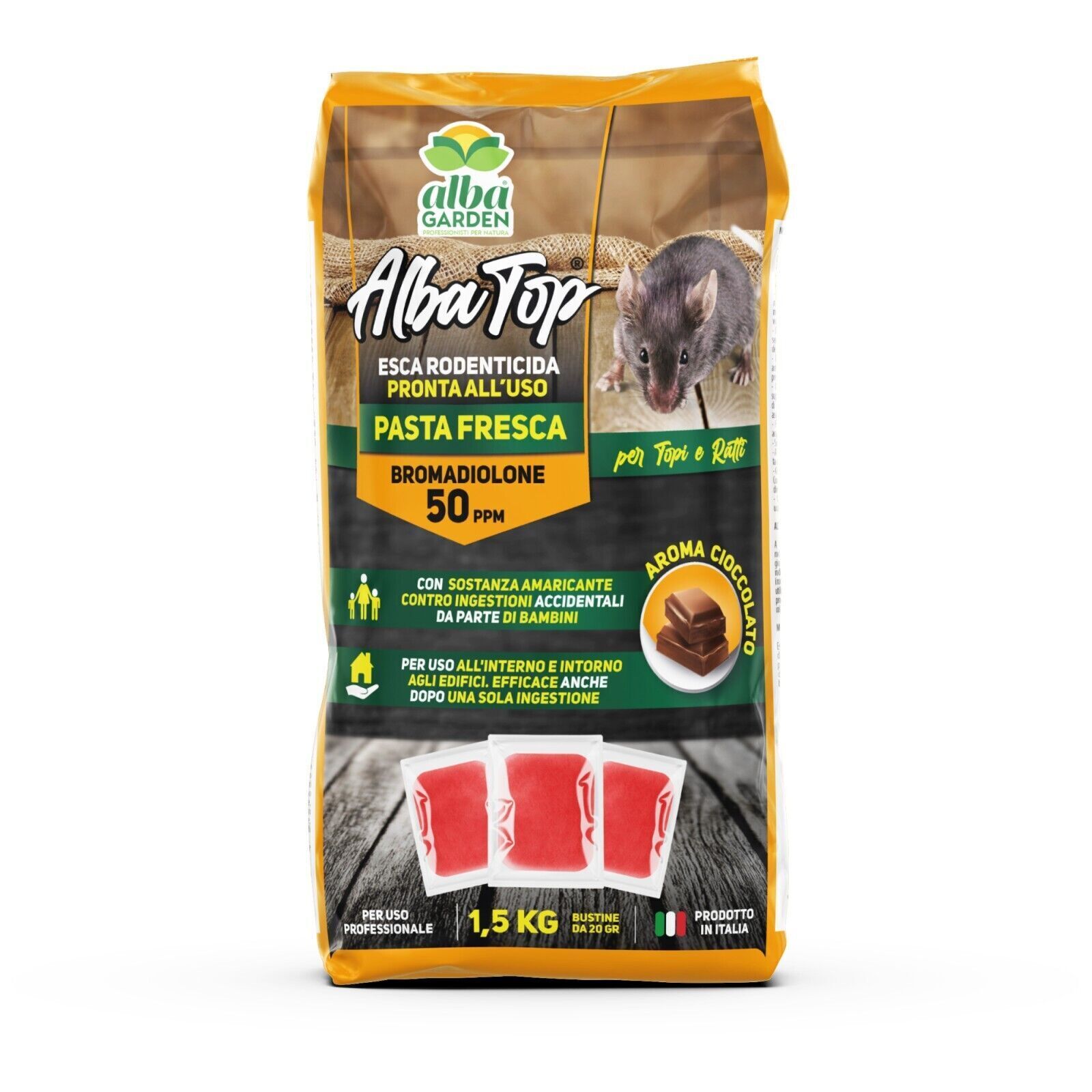 Veleno per Topi Ratti Topicida Ratticida Bromadiolone Pasta Rossa Busta 1,5 Kg