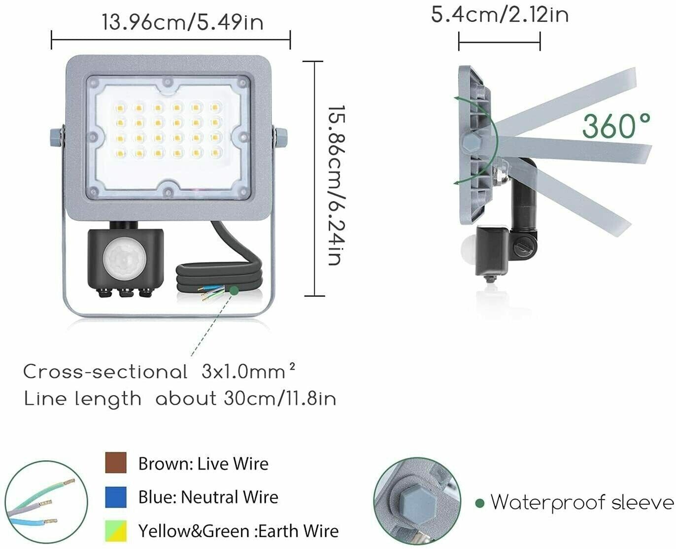 FARO LED FARETTO CON SENSORE CREPUSCOLARE 20W Fredda