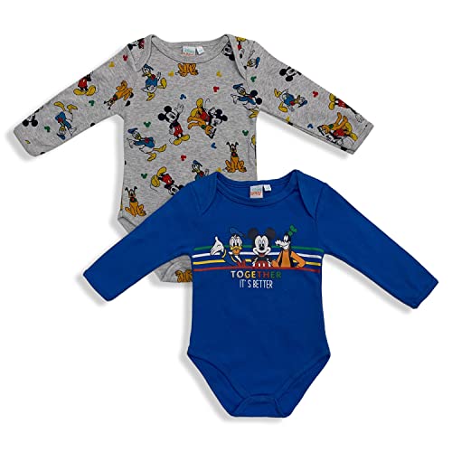 Body Disney Mickey Mouse 2Pz Neonato 100% Caldo Cotone Bimbo Maniche Lunghe 5586