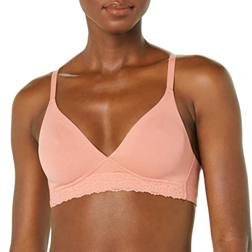 Amazon Essentials Bralette Sfoderata In Cotone E Pizzo Donna, Rosa Salmone, 48