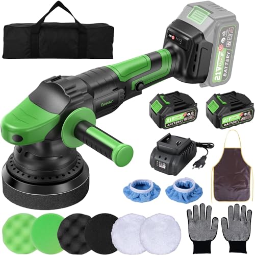 Ginour Lucidatrice Auto A Batteria 21V Con 2 Batterie Da 3Ah, 900W Motore Senza Spazzole, Lucidatrice Rotorbitale Eccentrica Da 15Mm Con Regolazione A