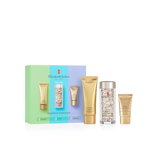 Elizabeth Arden Plumping Hydration Set, Acido Ialuronico Ceramide 60 Capsule, Crema Detergente Purificante 50 Ml, Lift And Firm Da Giorno 15 Ml, 3 Pro