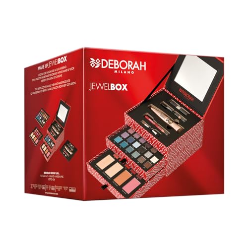Deborah Milano - Trousse Set Regalo Donna Make Up Jewel Box, Kit Mascara E Matita Occhi, Labbra, Palette Di Ombretti, Rossetti, Gloss E Polveri Viso D