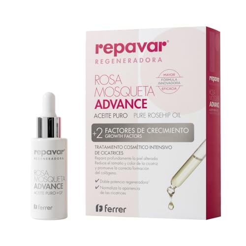 Repavar - Aceite Puro De Rosa Mosqueta - Con 2 Factores De Crecimiento - Tratamiento Cosmético Intensivo Con Doble Potencia Reparadora - Formato Cuent