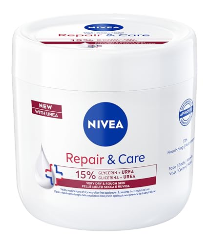 Nivea Crema Corpo Repair & Care Urea 400 Ml, Crema Multiuso Per Pelle Molto Secca E Ruvida, Crema Corpo, Viso E Mani Idratante 72H Arricchita Con 15%