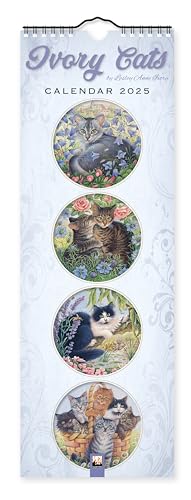 Ivory Cats - Gemalte Katzen - Slimline-Kalender 2025: Original Flame Tree Publishing-Kalender Slimeline [Mehrsprachig] [Kalender]