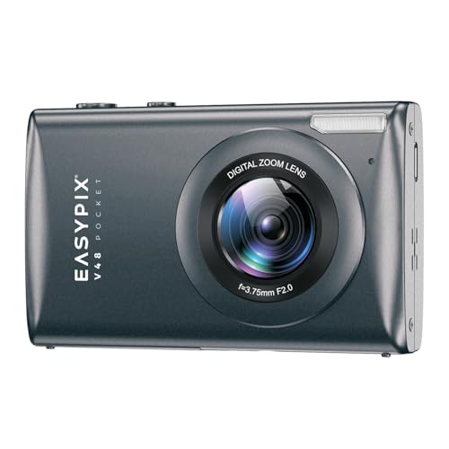 Easypix V48 Pocket, Fotocamera Digitale Compatta, Display Da 2,8", Risoluzione Fino A 64 Mp, Zoom Digitale 18X, Antracite