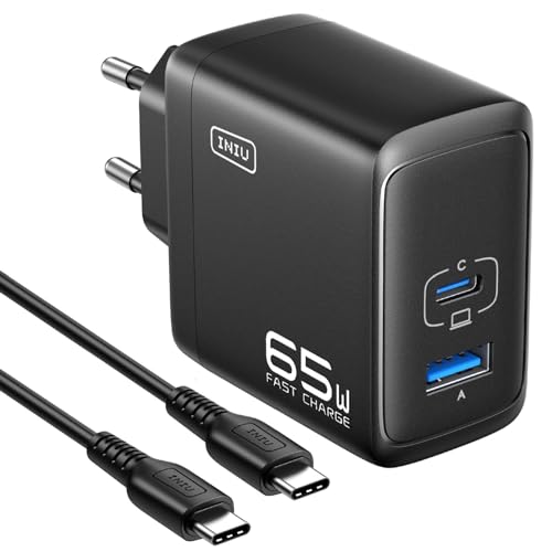 Iniu 65W Caricatore Usb C Alimentatore, 2-Porto Usb A-Usb C Adattatore Di Alimentazione, Compatto E Salvaspazio, Caricabatterie Veloce Per Macbook Ipa