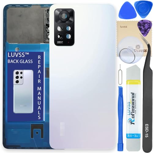 Luvss Coperchio Copribatteria Scocca Vetro Posteriore Imposta Per Xiaomi Redmi Note 11 Pro 5G (Bianco)